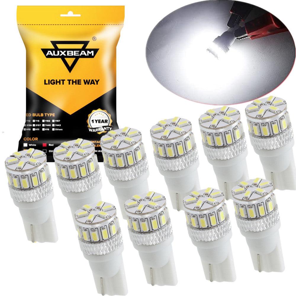 Auxbeam 168 / 2825 W5W T10 LED Bulbs – License Plate, Side Marker & Interior Lights, 4W, 6500K White, 300% Brighter, CAN-Bus Error-Free