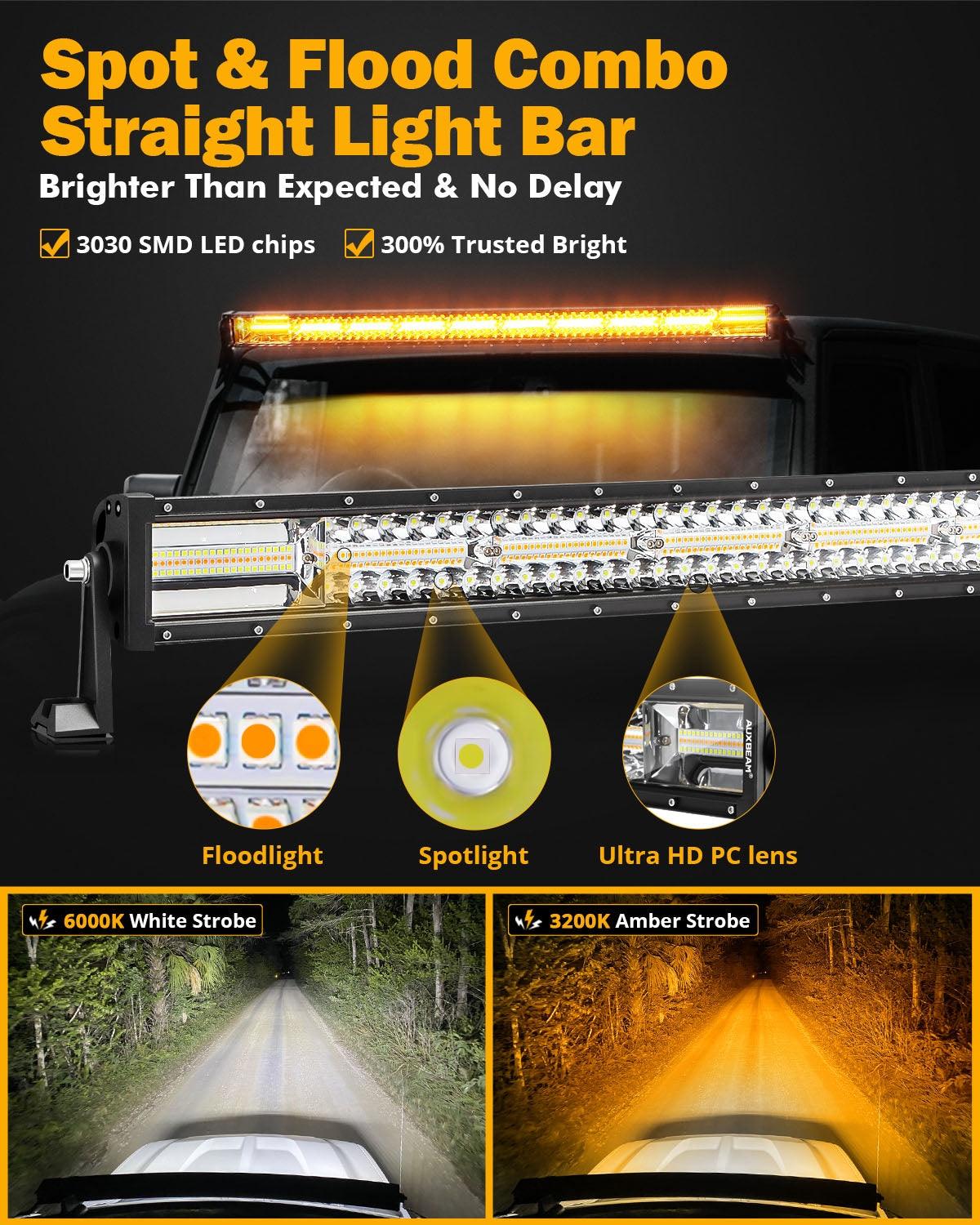 Auxbeam 6 Modes Series 42" LED Light Bar – Straight, White & Amber, Off-Road