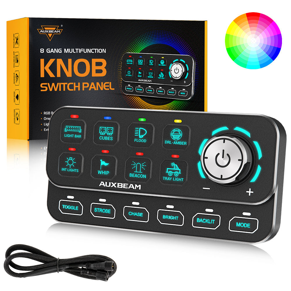 Auxbeam KS-80 Knob RGB Switch Panel MAX 120A ,Light Dimming, Dynamic Chase, Four External Triggers, 4 Modes