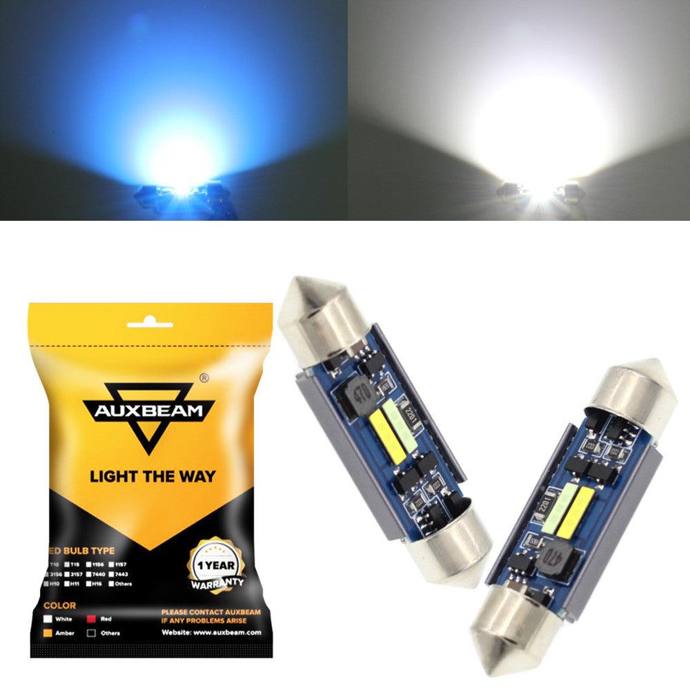 Auxbeam Dual Color Switchback 39mm Festoon LED Bulbs – DE3174 / 3425 / 6461 / 11005 / 12854, 1860CSP, 6500K White & Ice Blue, CANBUS, Interior/Dome/Map/License Plate (2 Pack)