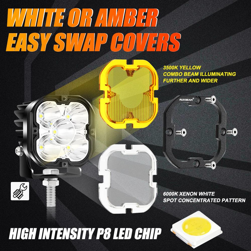 Auxbeam AR-800 RGB Switch Panel Kit – with 3" LED Pods, White & Yellow Covers