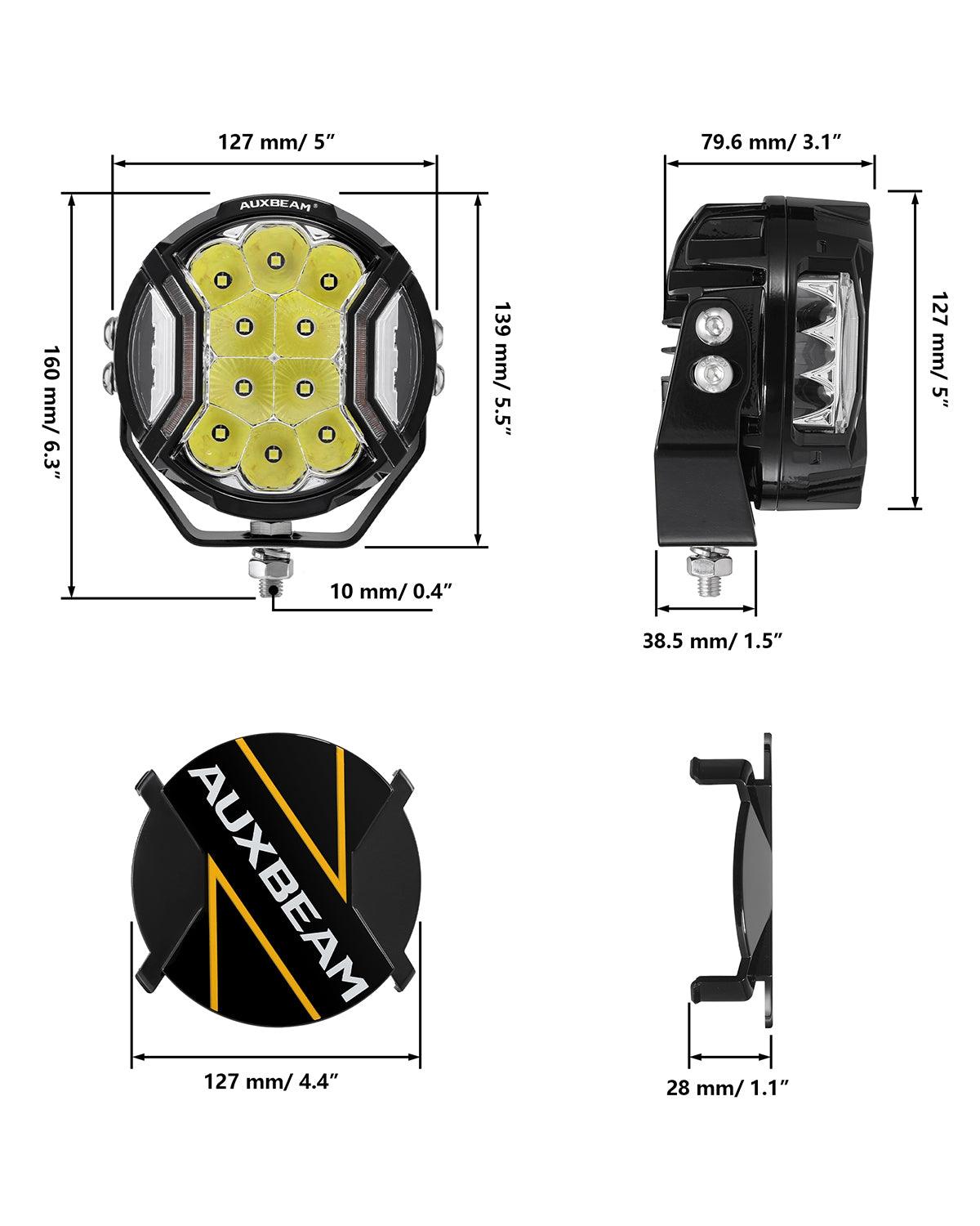 Auxbeam V-ULTRA Series 5" LED Side Shooter Pods – 172W, White, Amber DRL