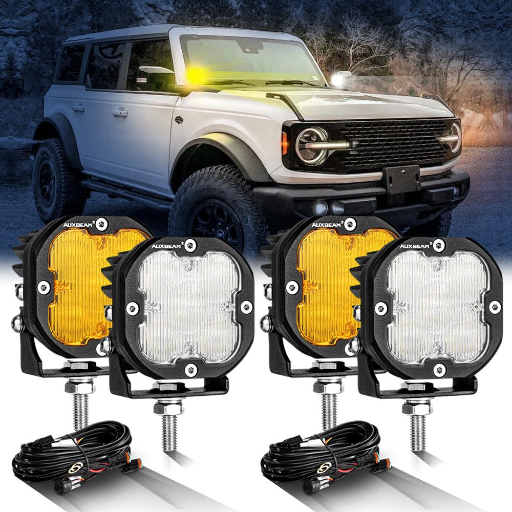 Auxbeam XP-ULTRA Series 3" LED Pods – 80W, Flood Beam, Amber & White