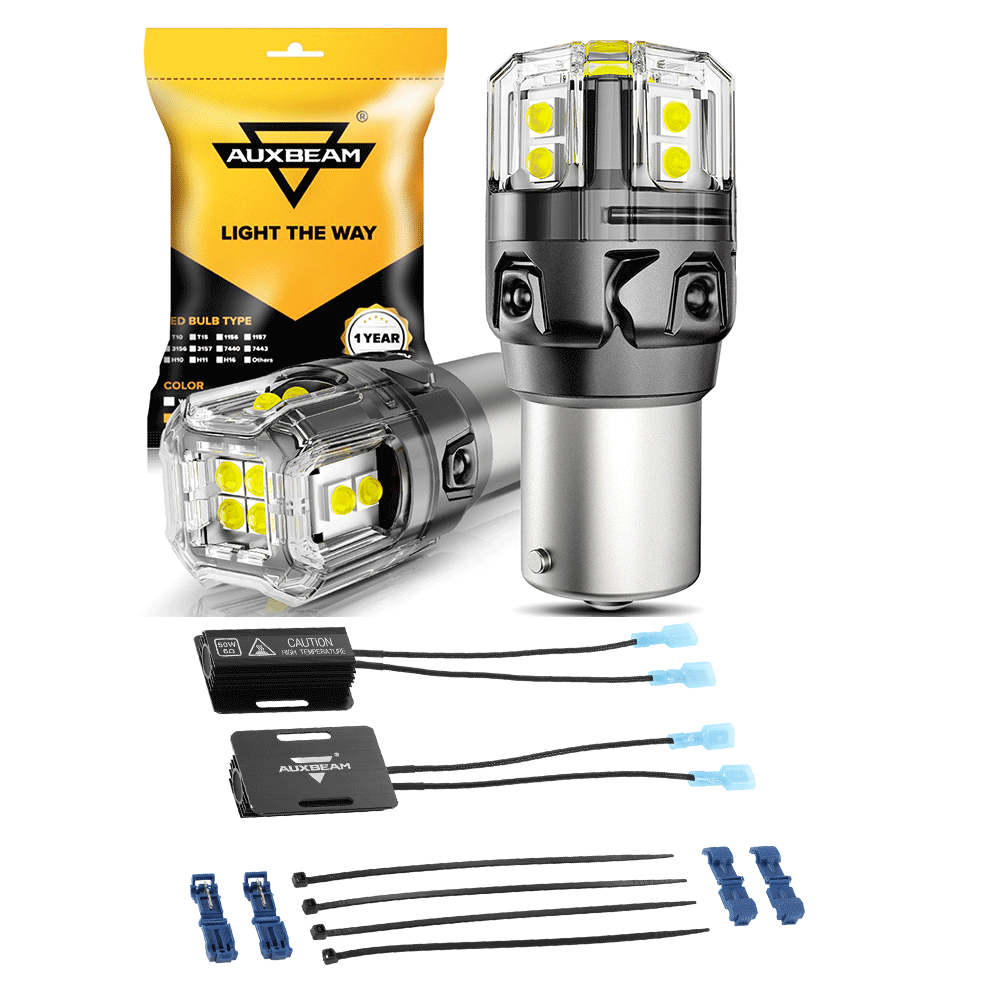 Auxbeam 1156 P21W BA15S LED Bulbs – B52 Series, Backup/Reverse/Turn Signal/Brake/Tail Lights, 500% Brighter, 6500K White, CAN-Bus Error-Free (2 Pack)