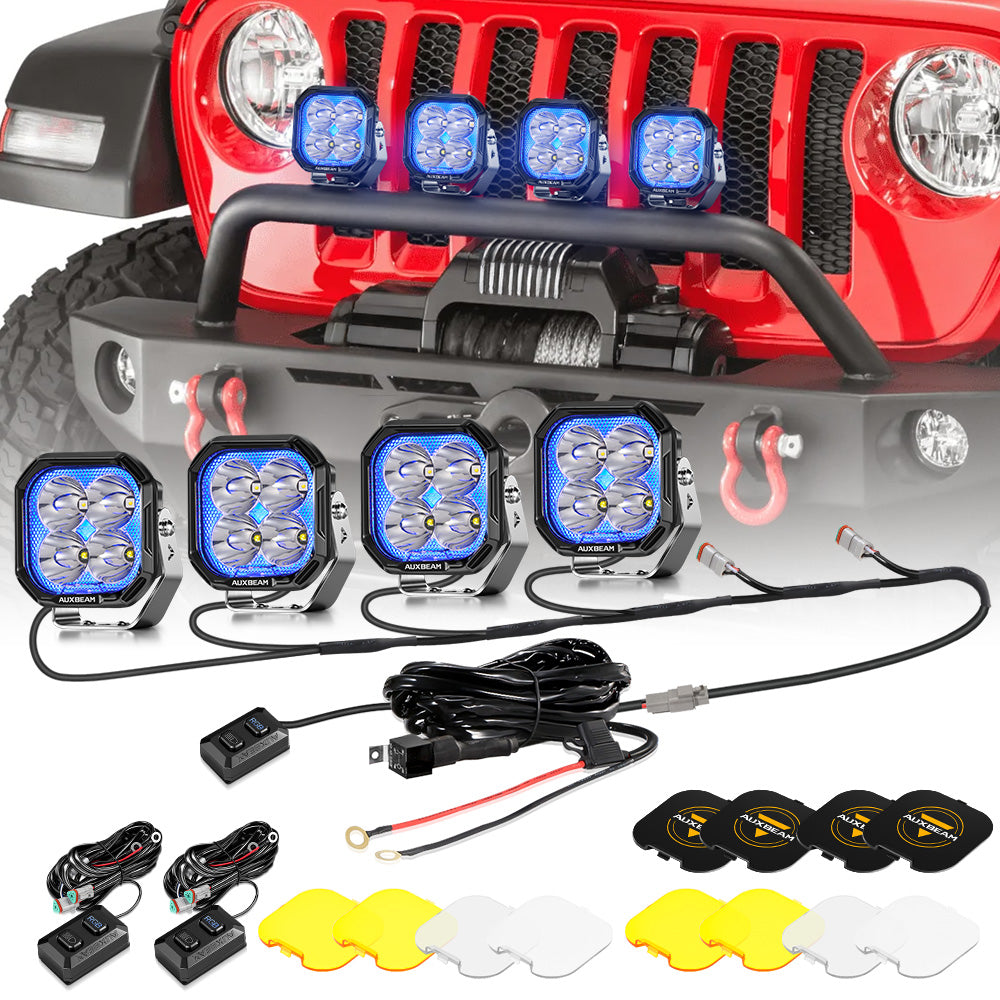 Auxbeam Color Play Series 3" RGB LED Pod Lights – 116W, Spot Beam, 8 Backlight Modes