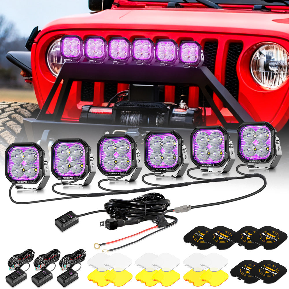 Auxbeam Color Play Series 3" RGB LED Pod Lights – 116W, Spot Beam, 8 Backlight Modes