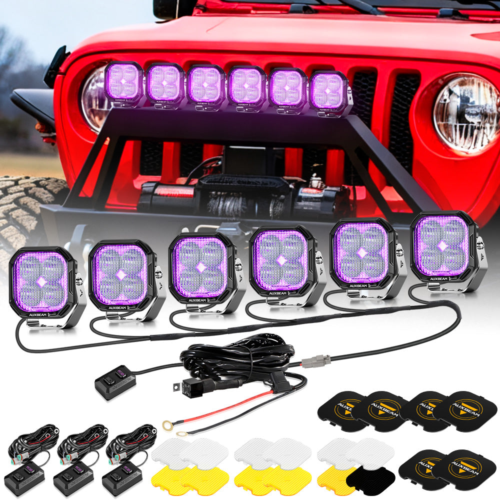 Auxbeam Color Play Series 3" RGB LED Pod Lights – 116W, Flood Beam, 8 Backlight Modes