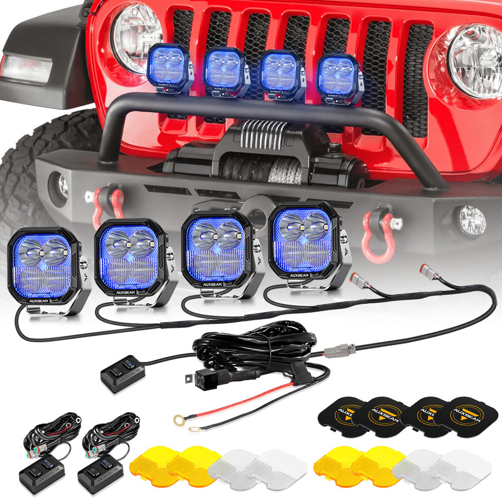 Auxbeam Color Play Series 3" RGB LED Pod Lights – 116W, Combo Beam, 8 Backlight Modes