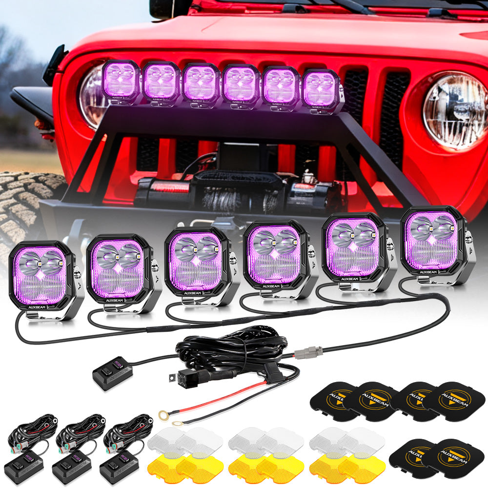 Auxbeam Color Play Series 3" RGB LED Pod Lights – 116W, Combo Beam, 8 Backlight Modes