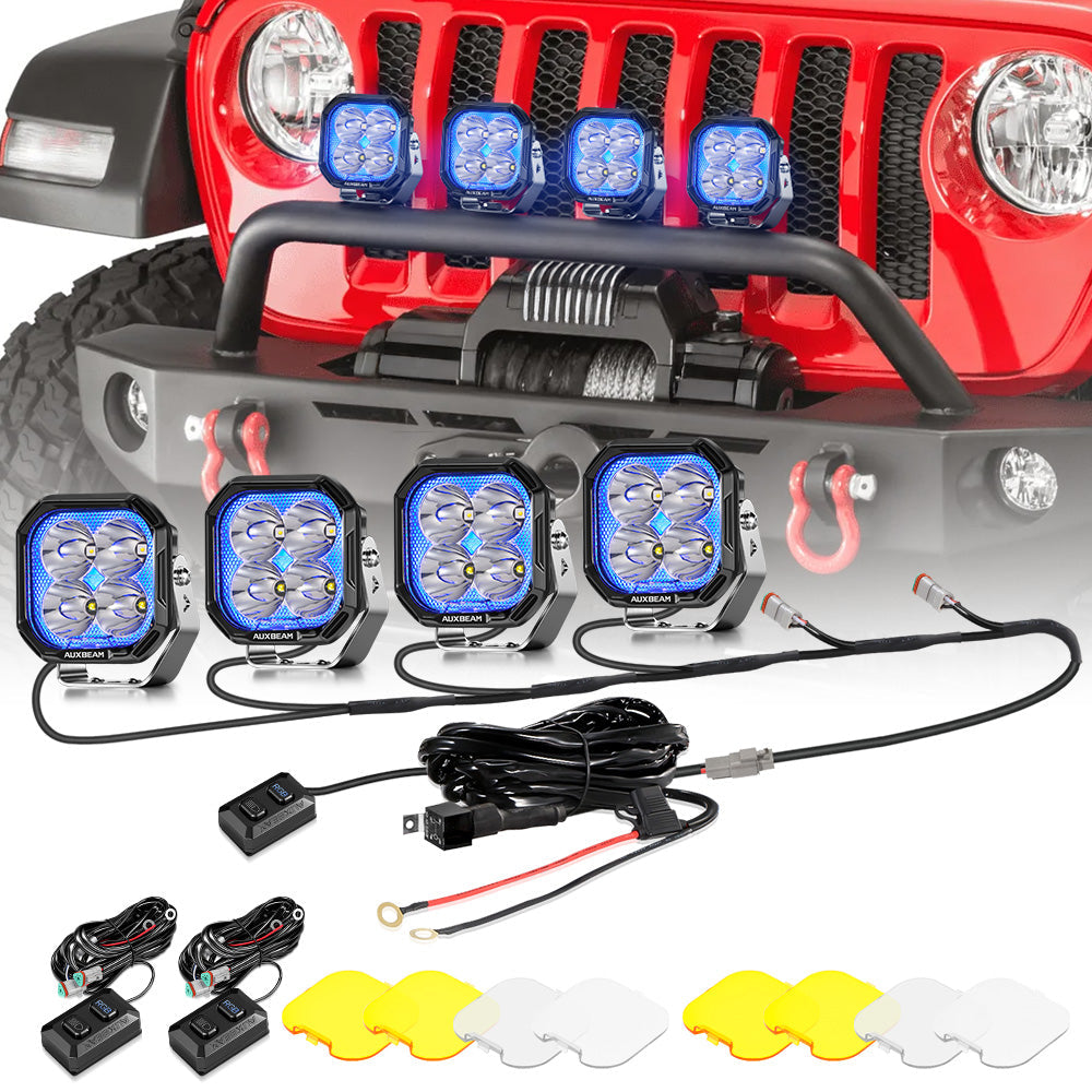 Auxbeam Color Play Series 3" RGB LED Pod Lights – 116W, Spot Beam, 8 Backlight Modes