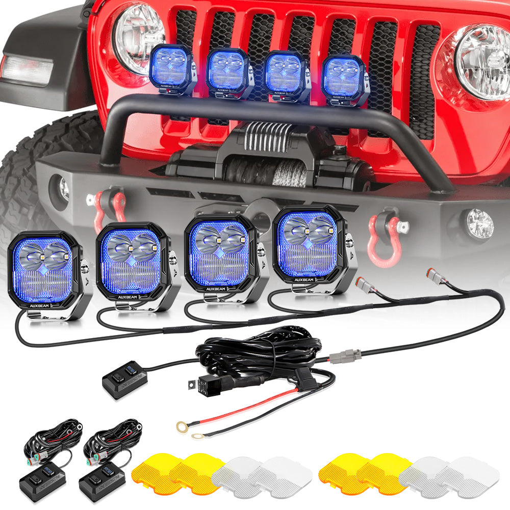 Auxbeam Color Play Series 3" RGB LED Pod Lights – 116W, Combo Beam, 8 Backlight Modes
