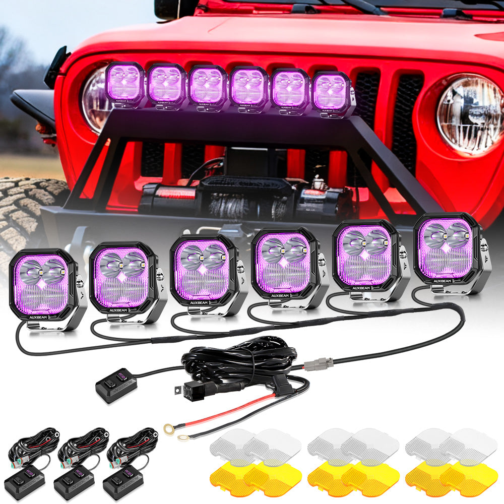 Auxbeam Color Play Series 3" RGB LED Pod Lights – 116W, Combo Beam, 8 Backlight Modes