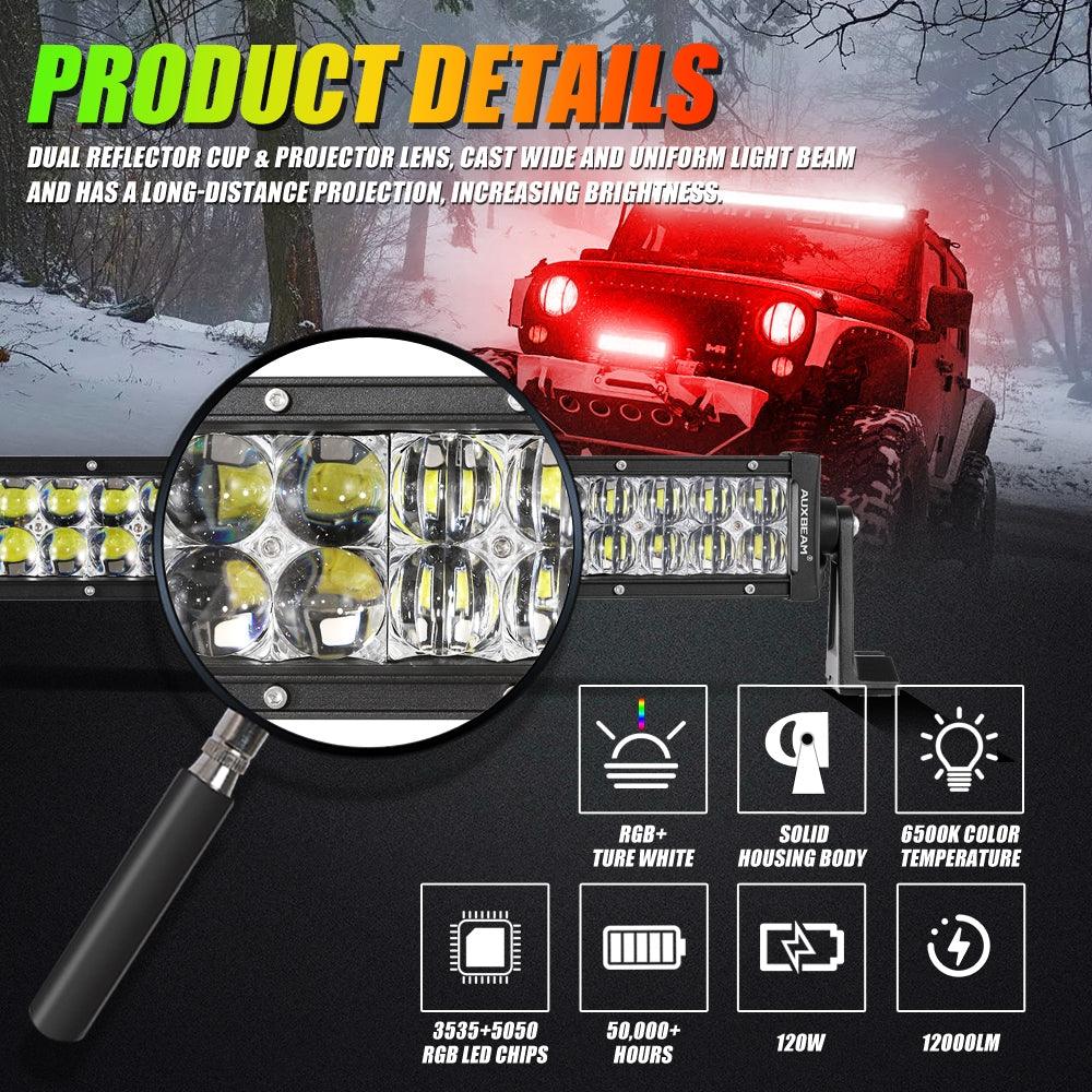 Auxbeam V-PRO Series 22" RGBW LED Light Bar & RGB Rock Light Combo – Straight, Color-Changing, Off-Road