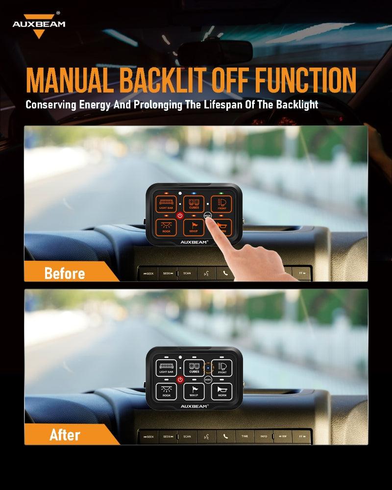 Auxbeam AR Series AR-600 6-Gang RGB Switch Panel – App Control, Toggle/Momentary/Pulsed, One-Side Output