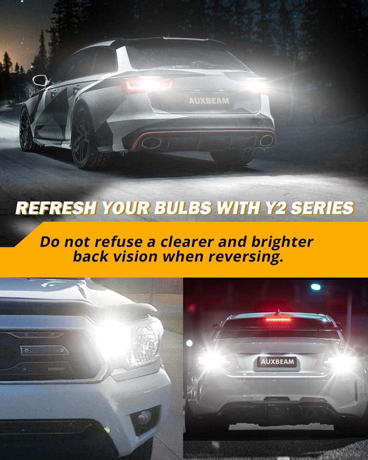 Auxbeam T20 / 7443 / 7440 LED Bulbs – Y2 Series, Backup/Reverse/Turn Signal/Brake/Tail Lights, 14W, 6000LM, 6500K White, CAN-Bus Error-Free (2 Pack)