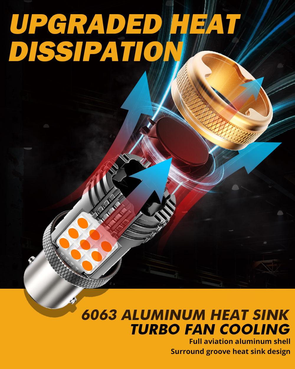 Auxbeam 1156 BA15S LED Turn Signal Bulbs (Front/Rear, Side Marker) – B21 Series, 56W, 600% Brighter, 3000K Amber, CAN-Bus Error-Free (2 Pack)