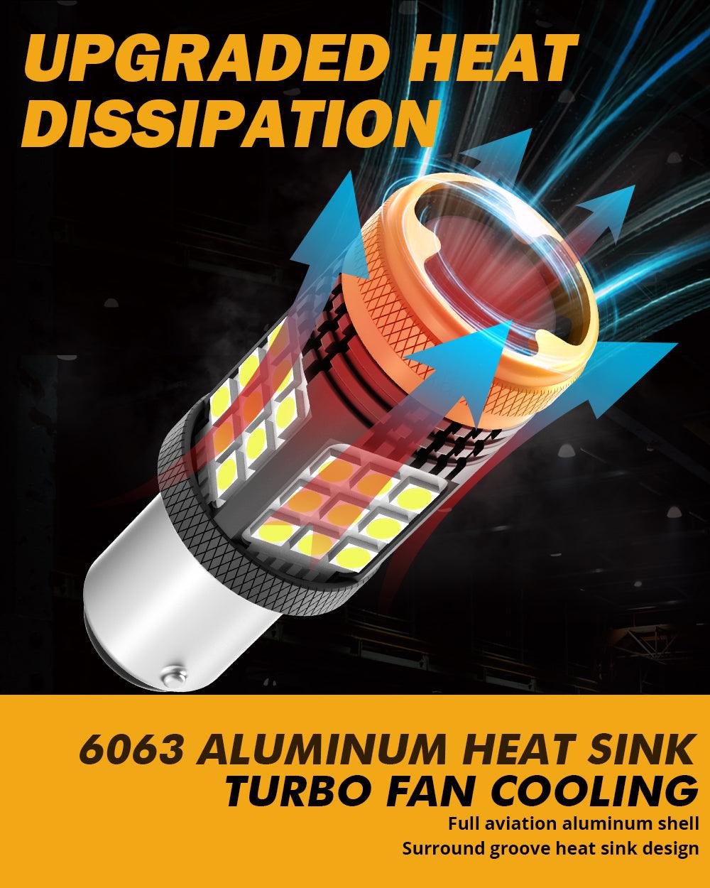 Auxbeam 1157 / 1156 / BAY15D / BA15S / BAU15S LED Bulbs – White / Amber / Red, CANBUS Error-Free, No Hyper Flash, Turn Signal / DRL / Brake / Tail / Reverse Lights, Fan Cooling (2 Pack)