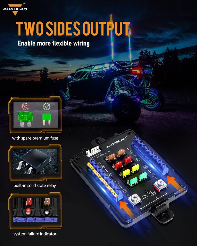 Auxbeam RGB Series RB80 XL 8-Gang Switch Panel – No App, Toggle/Momentary/Pulsed, Two-Sided Outlet