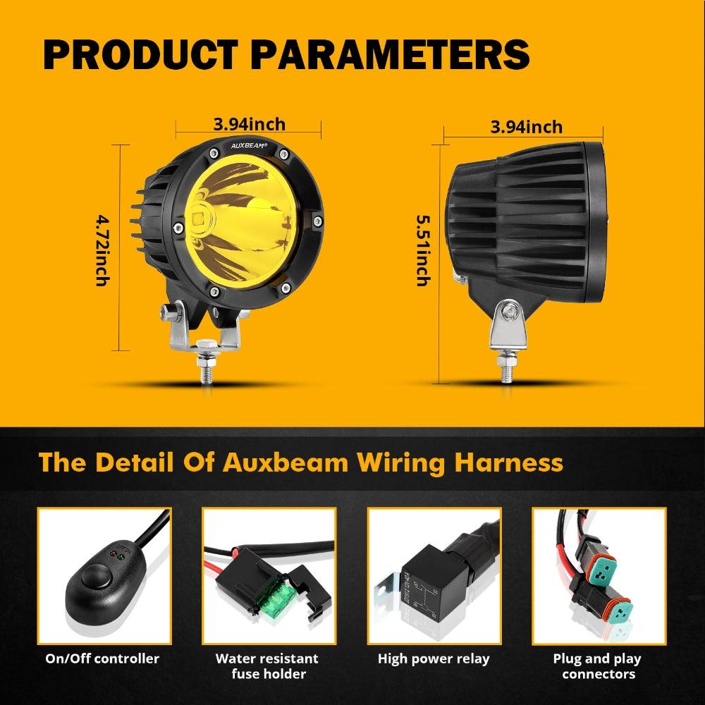 Auxbeam C4 Series 4" LED Pods – 100W, Amber Spot Beam