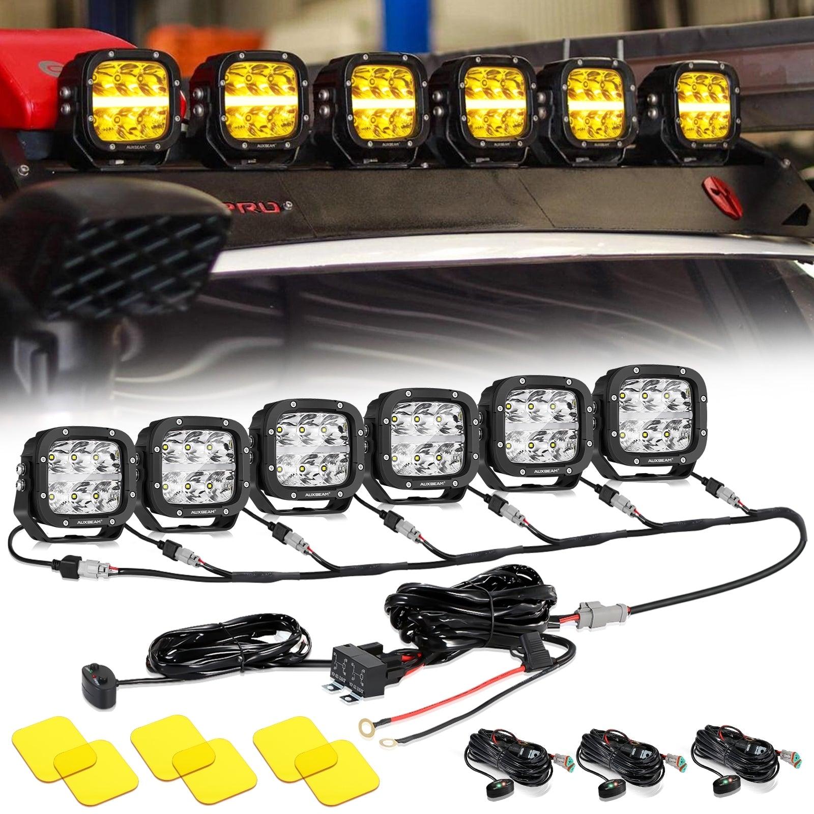 Auxbeam 5" LED Pod Lights – 132W, Amber DRL, with Power Harness (8PCS)