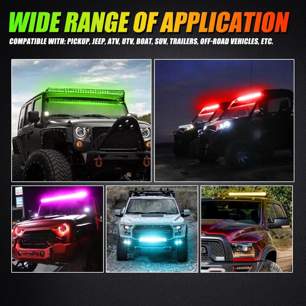 Auxbeam V-PRO Series 42" RGBW LED Light Bar & RGB Rock Light Combo – Straight, Color-Changing, Off-Road