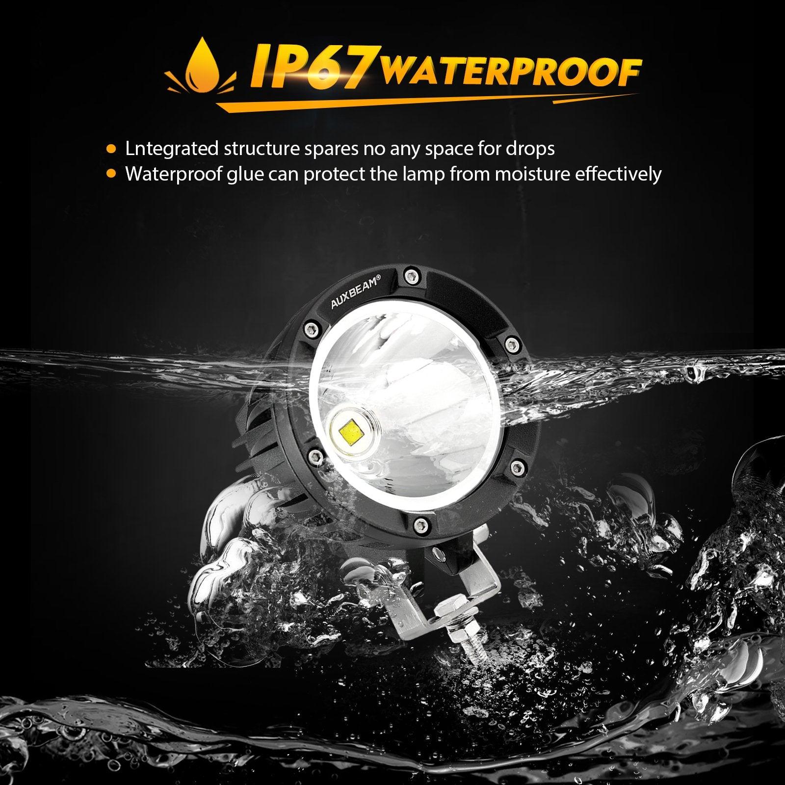 Auxbeam C4 Series 4" 100W Round LED Driving Lights – Spot Beam, White LED Pods