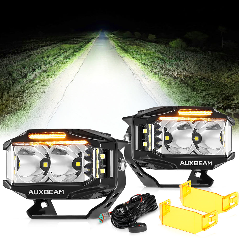 Auxbeam V-MAX Series 4" Rectangular LED Pod Lights – 72W, 6,960LM, Spot Beam Side Shooter, Amber DRL
