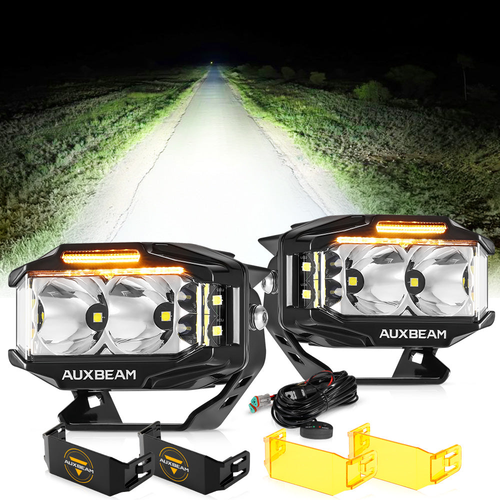 Auxbeam V-MAX Series 4" Rectangular LED Pod Lights – 72W, 6,960LM, Spot Beam Side Shooter, Amber DRL