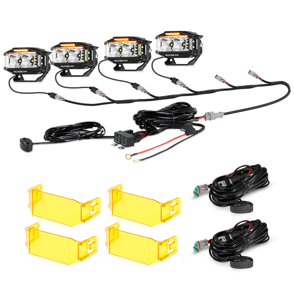 Auxbeam V-MAX Series 4" Rectangular LED Pod Lights – 72W, 6,960LM, Spot Beam Side Shooter, Amber DRL