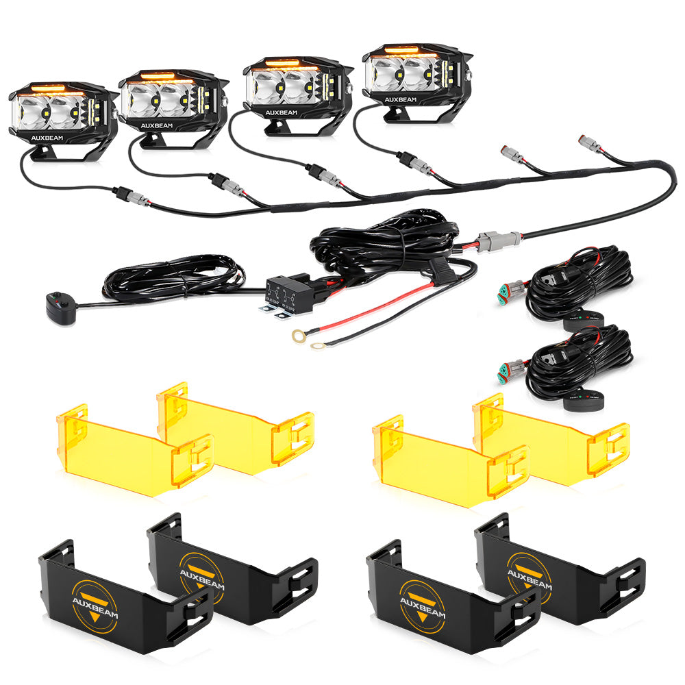 Auxbeam V-MAX Series 4" Rectangular LED Pod Lights – 72W, 6,960LM, Spot Beam Side Shooter, Amber DRL