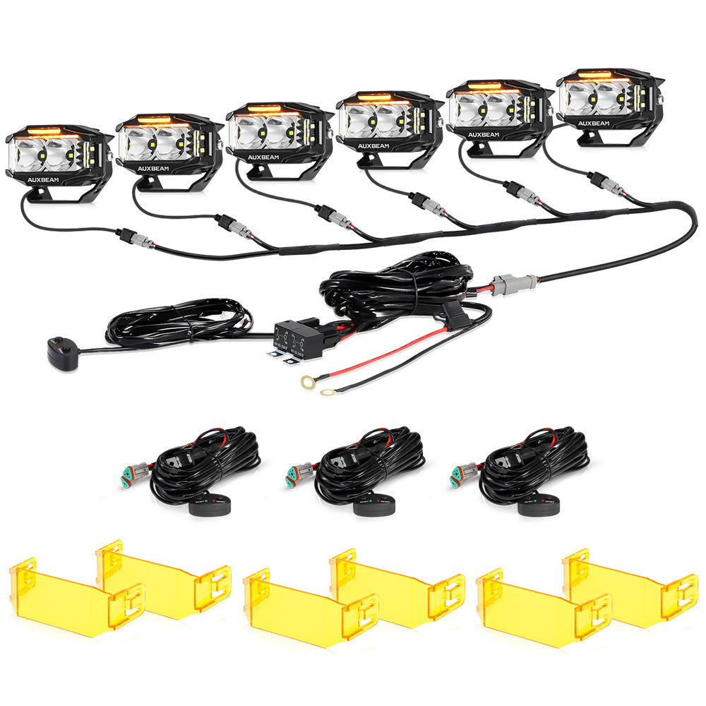 Auxbeam V-MAX Series 4" Rectangular LED Pod Lights – 72W, 6,960LM, Spot Beam Side Shooter, Amber DRL
