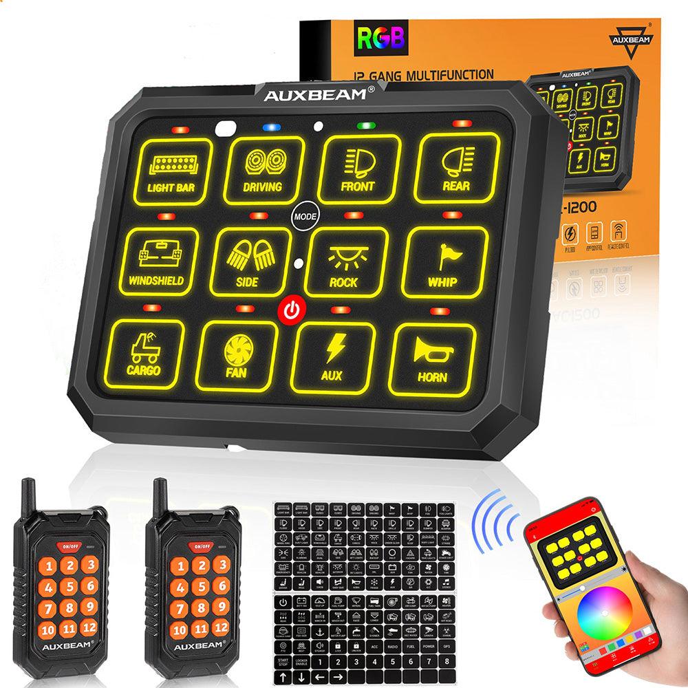 Auxbeam AC Series AC-1200 12-Gang RGB Switch Panel – App & Remote Control, Toggle/Momentary/Pulsed, One-Sided Outlet