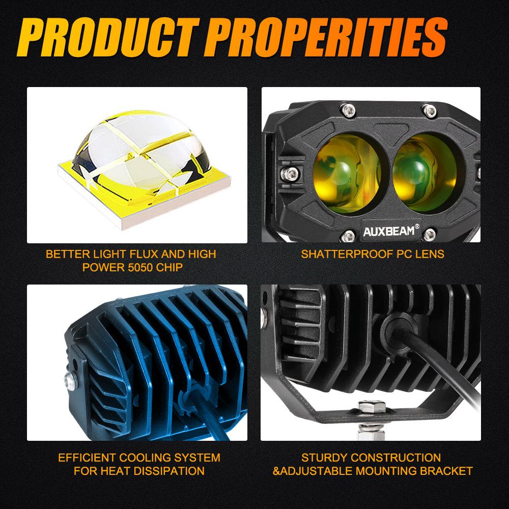 Auxbeam R4 Series 4" LED Pods – 60W, Amber Spot Beam