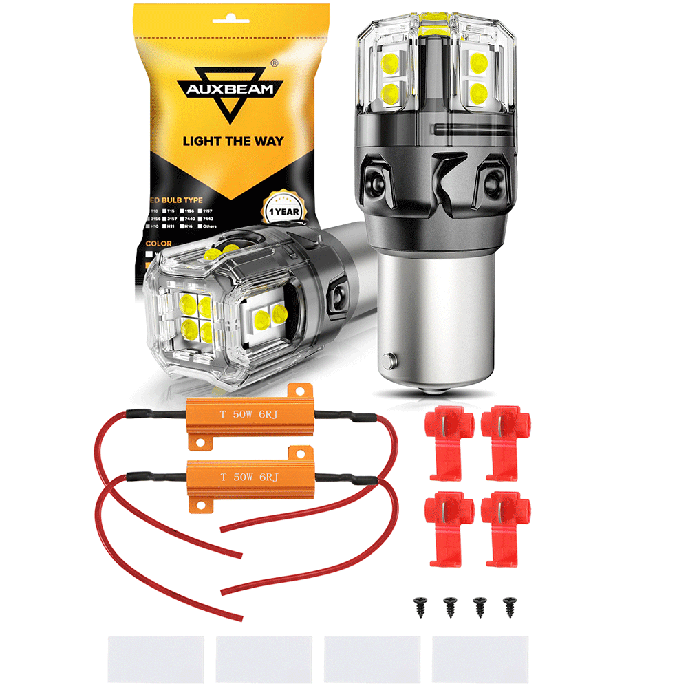 Auxbeam 1156 P21W BA15S LED Bulbs – B52 Series, Backup/Reverse/Turn Signal/Brake/Tail Lights, 500% Brighter, 6500K White, CAN-Bus Error-Free (2 Pack)