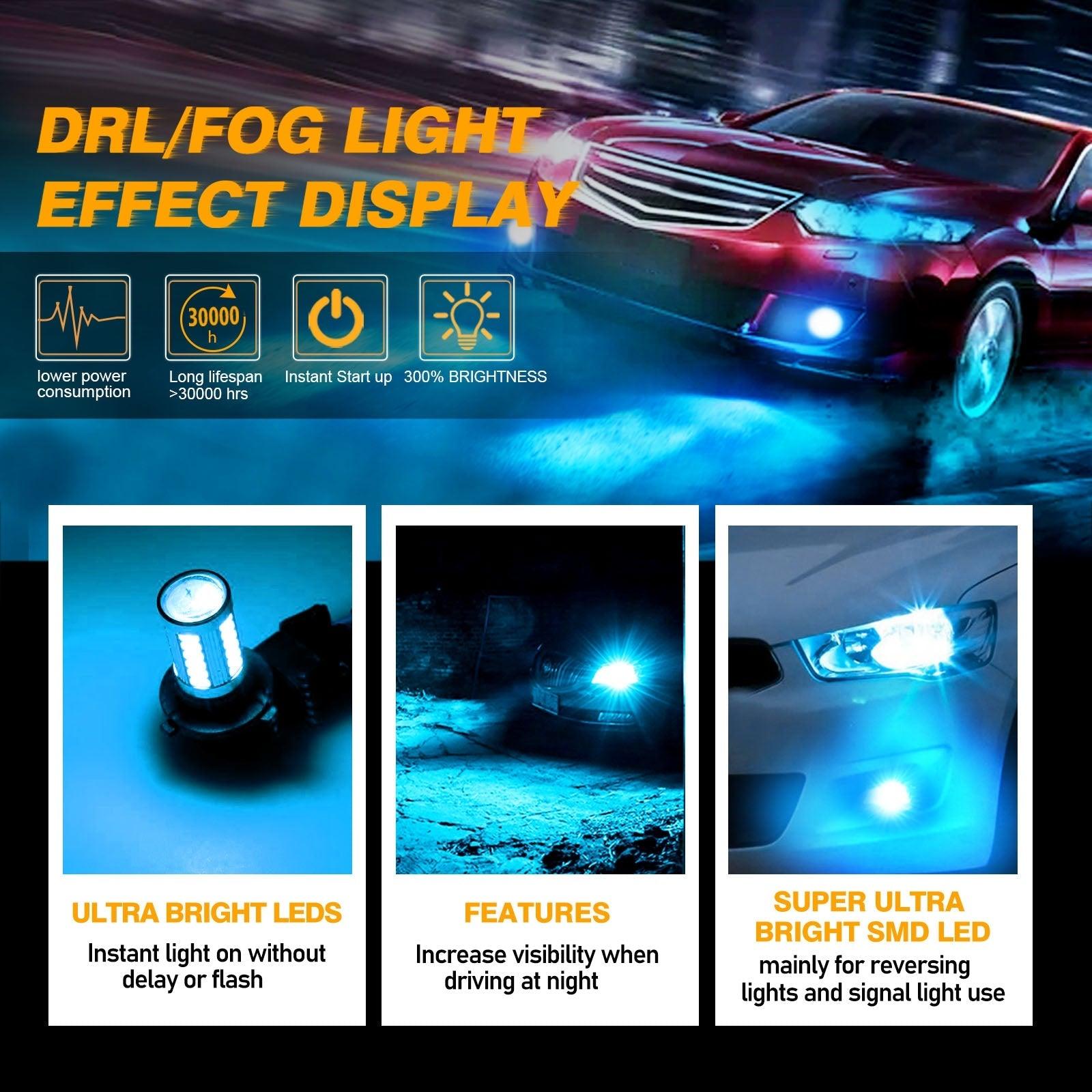 Auxbeam 9006 / HB4 LED Fog Light & DRL Bulbs – 33LED Series, 50W, 4000LM, Ice Blue (2 Pack)
