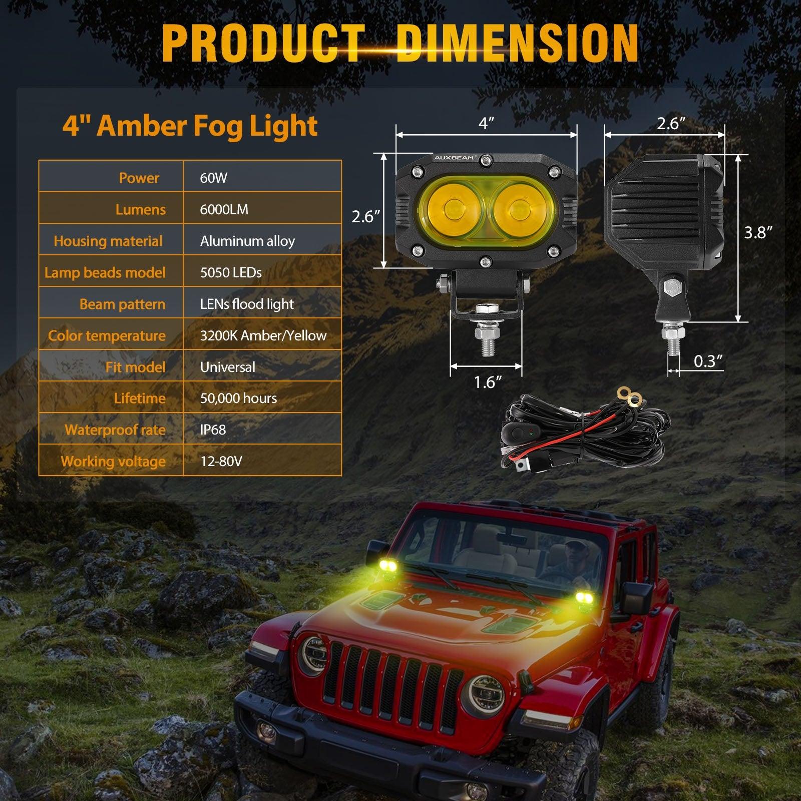 Auxbeam R4 Series 4" LED Pods – 60W, Amber Flood Beam