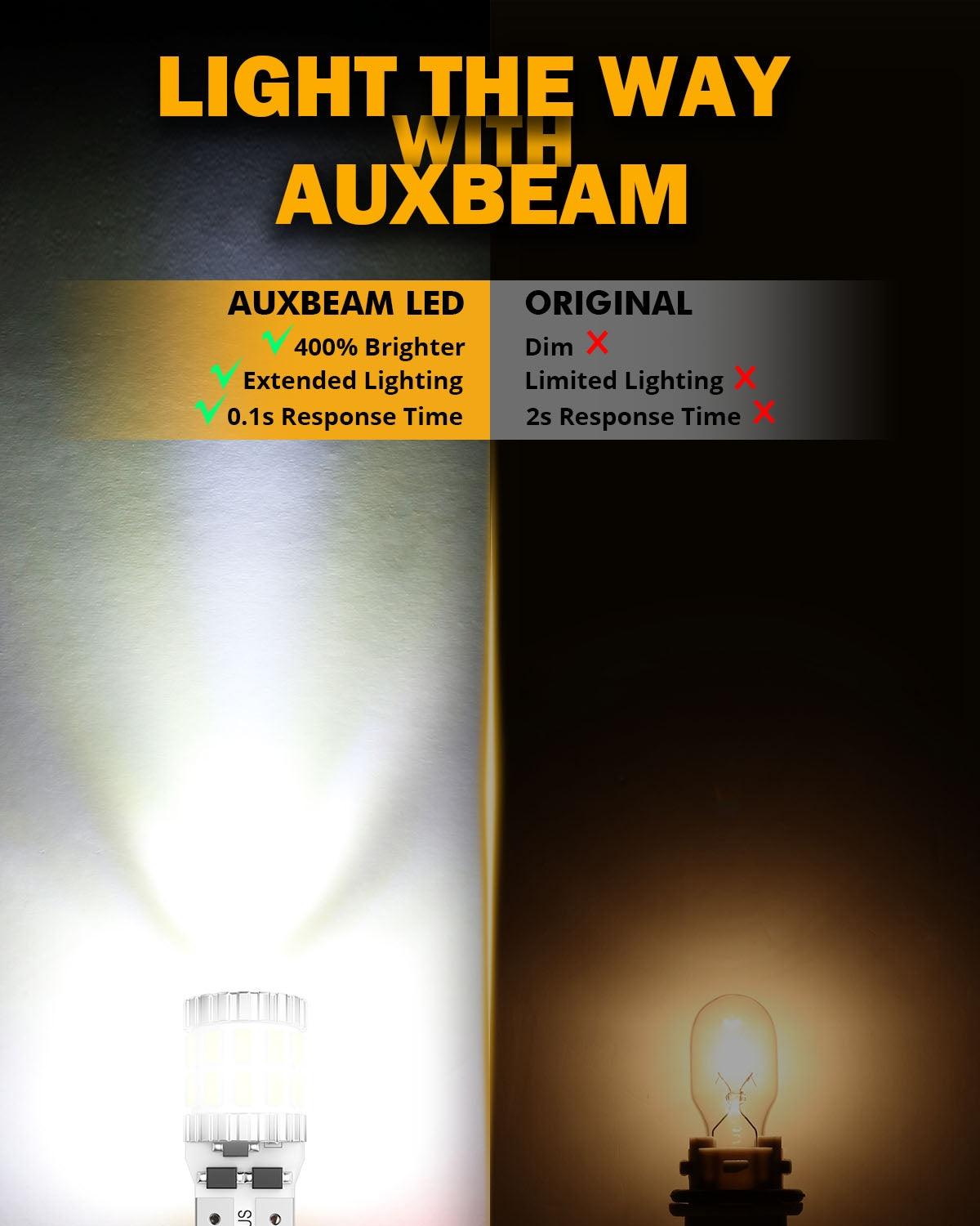 Auxbeam 168 / 2825 W5W T10 LED Bulbs – B1 Series, 3W, White, 400% Brighter, CANBUS Error-Free, License Plate / Side Marker / Interior Lights (2 Pack)