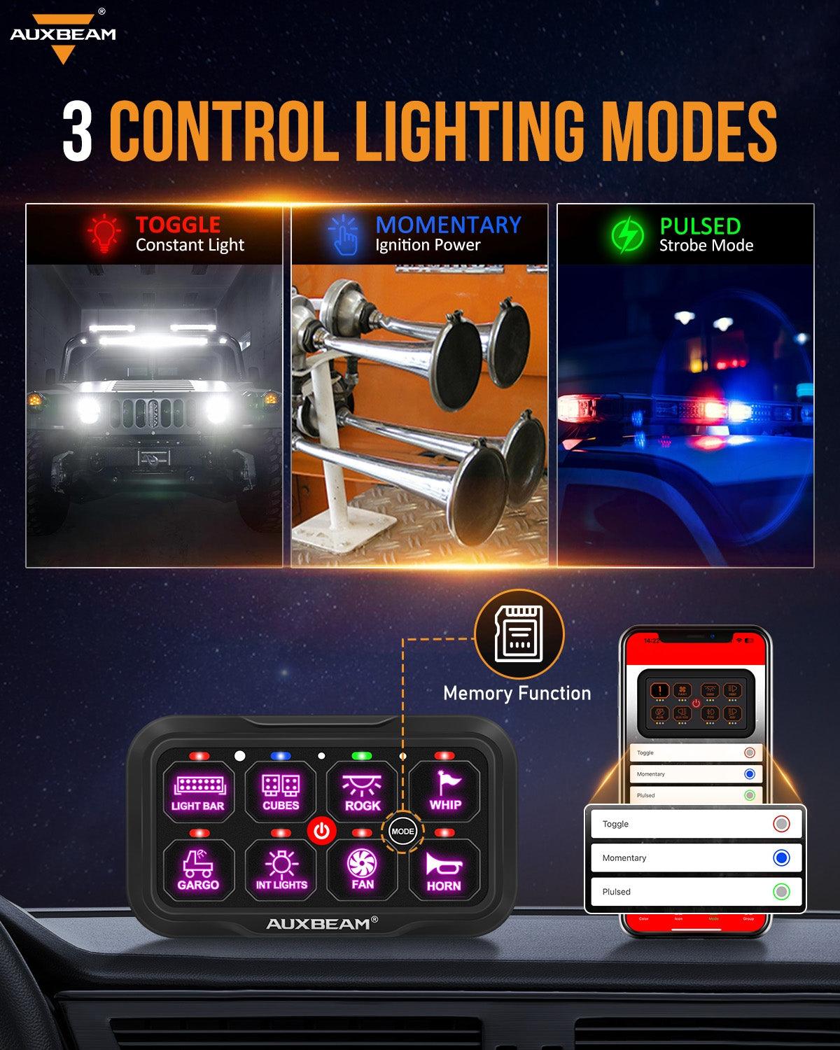 Auxbeam AR-800 RGB Switch Panel Kit – with 3" LED Pods, White & Yellow Covers