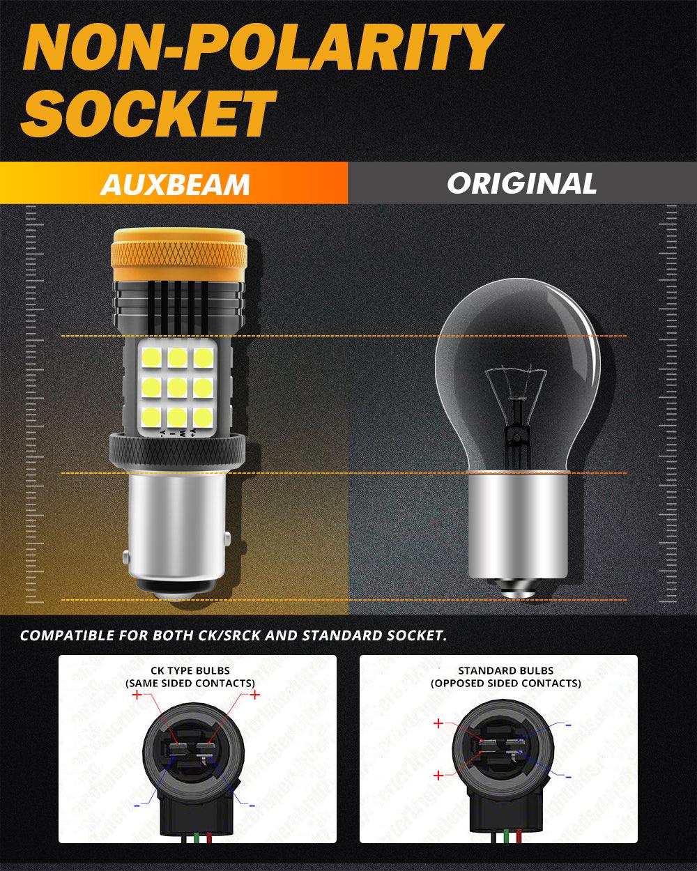 Auxbeam 1157 / 1156 / BAY15D / BA15S / BAU15S LED Bulbs – White / Amber / Red, CANBUS Error-Free, No Hyper Flash, Turn Signal / DRL / Brake / Tail / Reverse Lights, Fan Cooling (2 Pack)