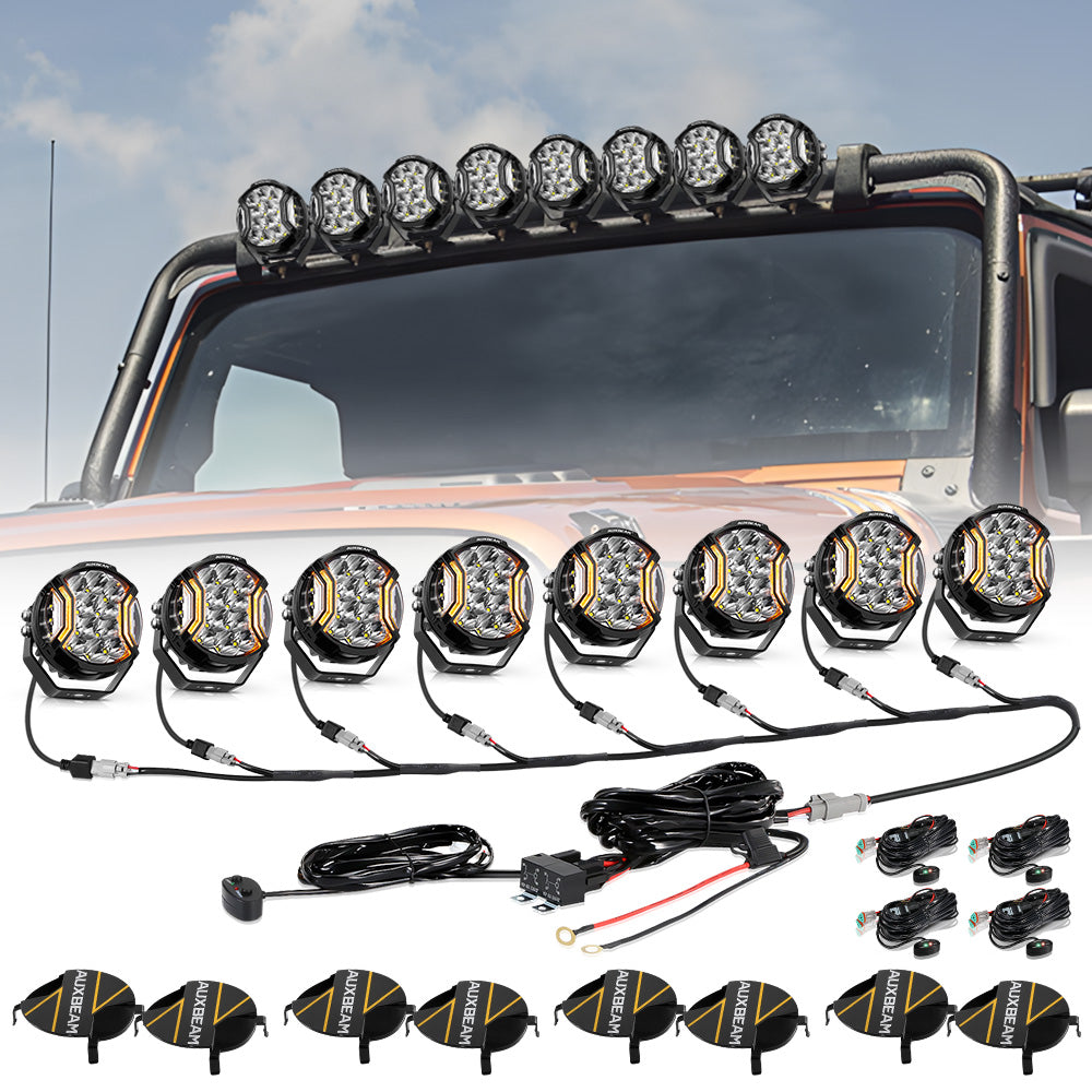 Auxbeam V-ULTRA Series LED Side Shooter Pods – 7", Amber/White, Amber DRL
