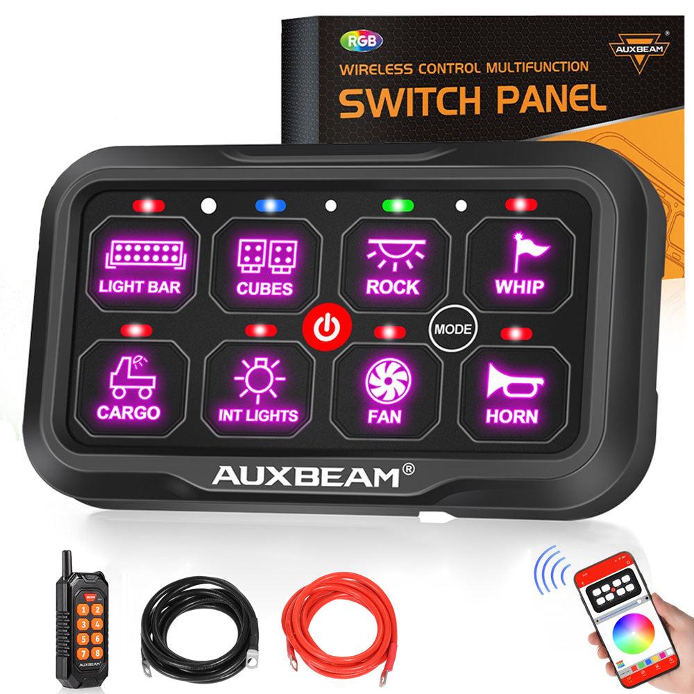 Auxbeam AC Series 8 Gang (AC-800) RGB Switch Panel with APP & Remote Control, Toggle/ Momentary/ Pulsed Mode Supported(One-Side Output)