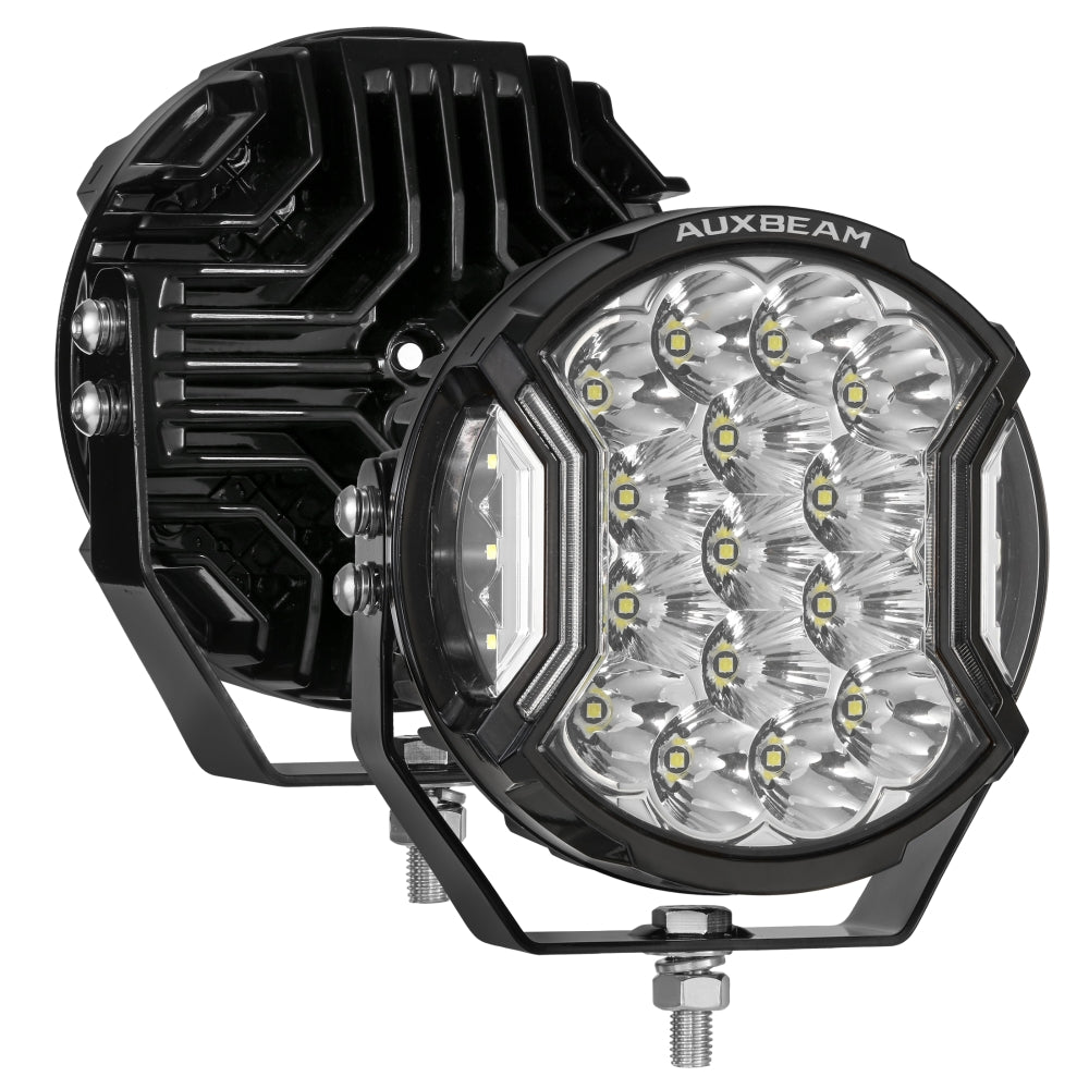 Auxbeam V-ULTRA Series LED Side Shooter Pods – 7", Amber/White, Amber DRL