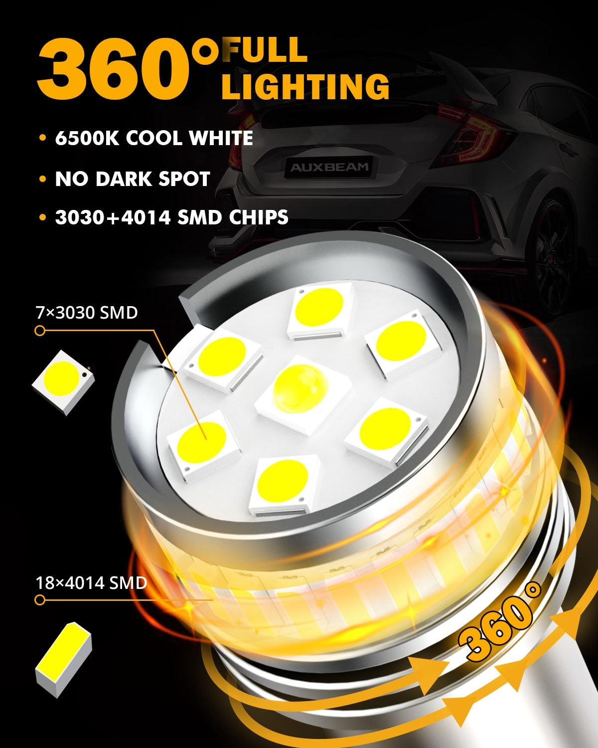Auxbeam 1157 BAY15D LED Bulbs – B1 Series, Backup/Reverse/Turn Signal/Brake/Tail Lights, 11W, 4000LM, 6500K White (2 Pack)