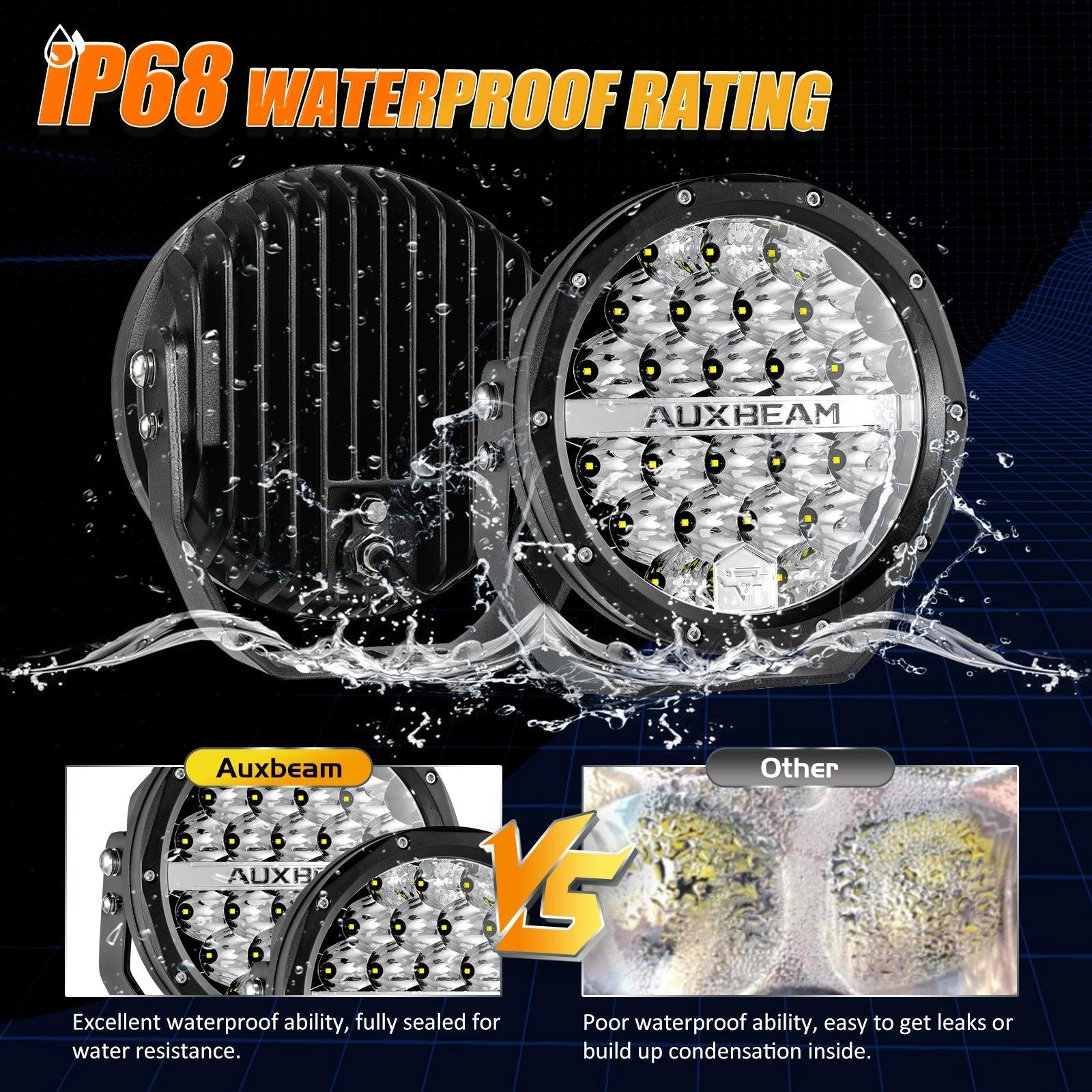 Auxbeam 7" 240W Round LED Driving Lights – Off-Road Spot Beam with DRL, Amber/Black Covers Optional for SUV, ATV, UTV, Truck & Boat (2 Pack)