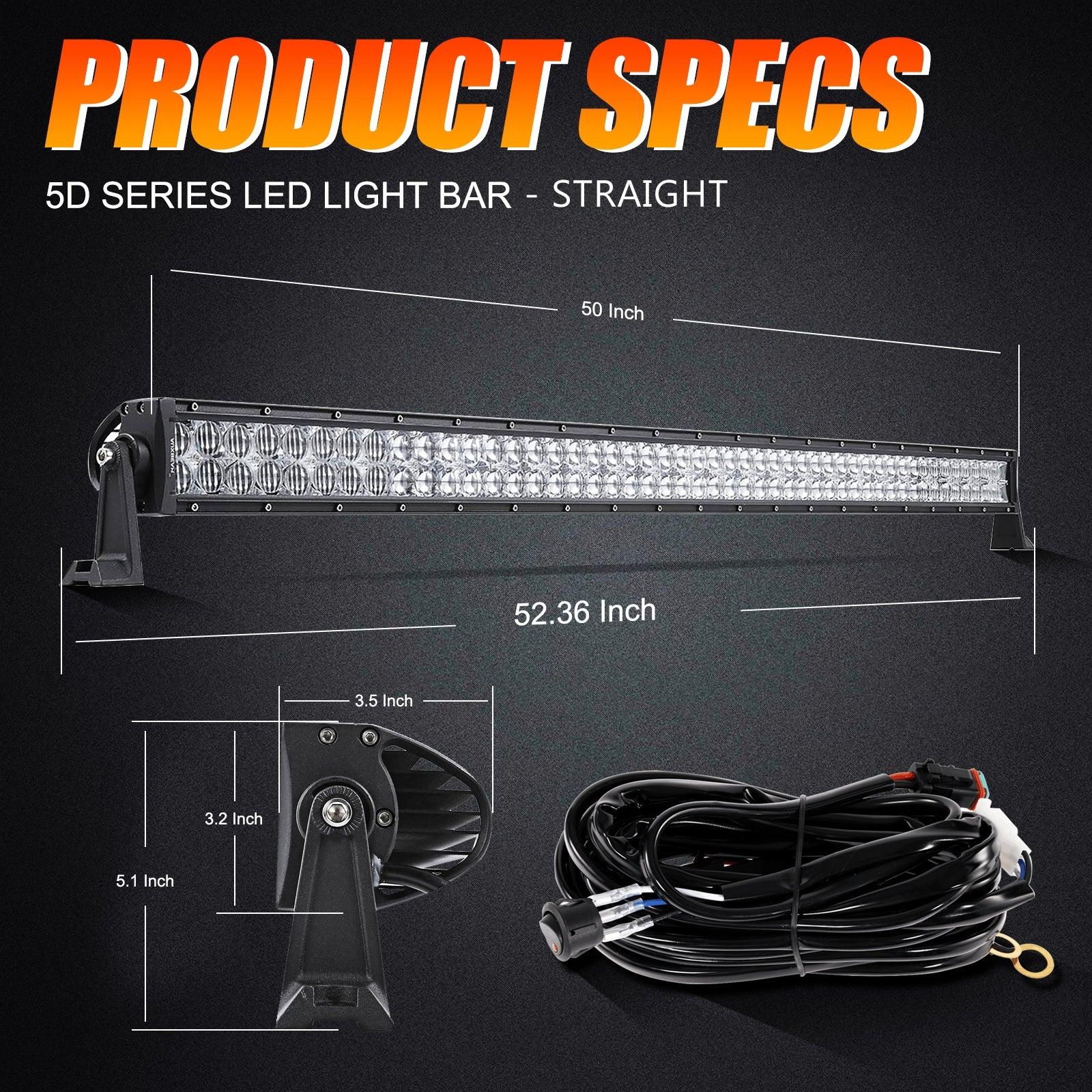 Auxbeam 5D Series 50" LED Light Bar – Straight/Curved, Double Row, Combo Beam