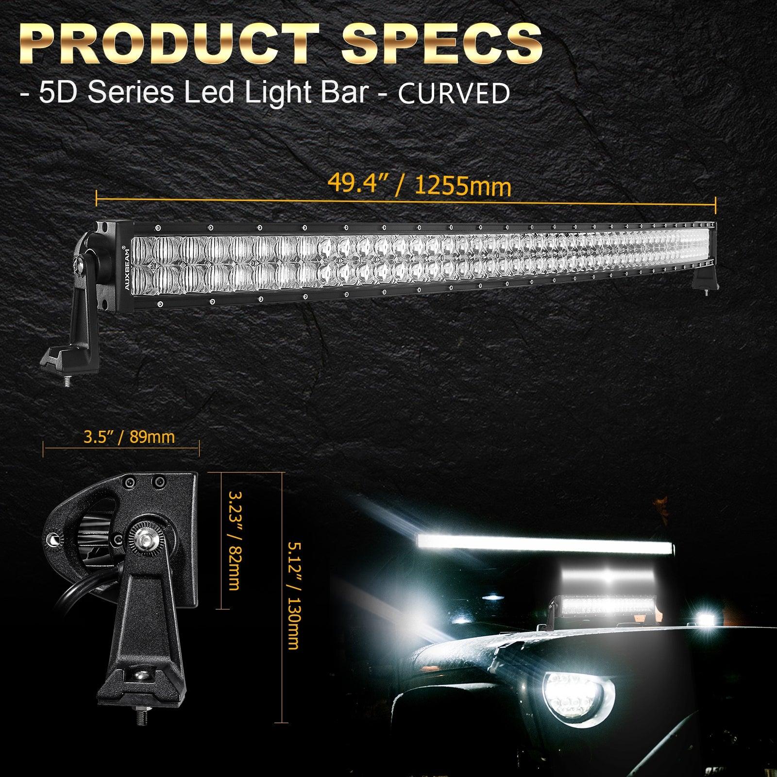 Auxbeam 5D Series 50" LED Light Bar – Straight/Curved, Double Row, Combo Beam