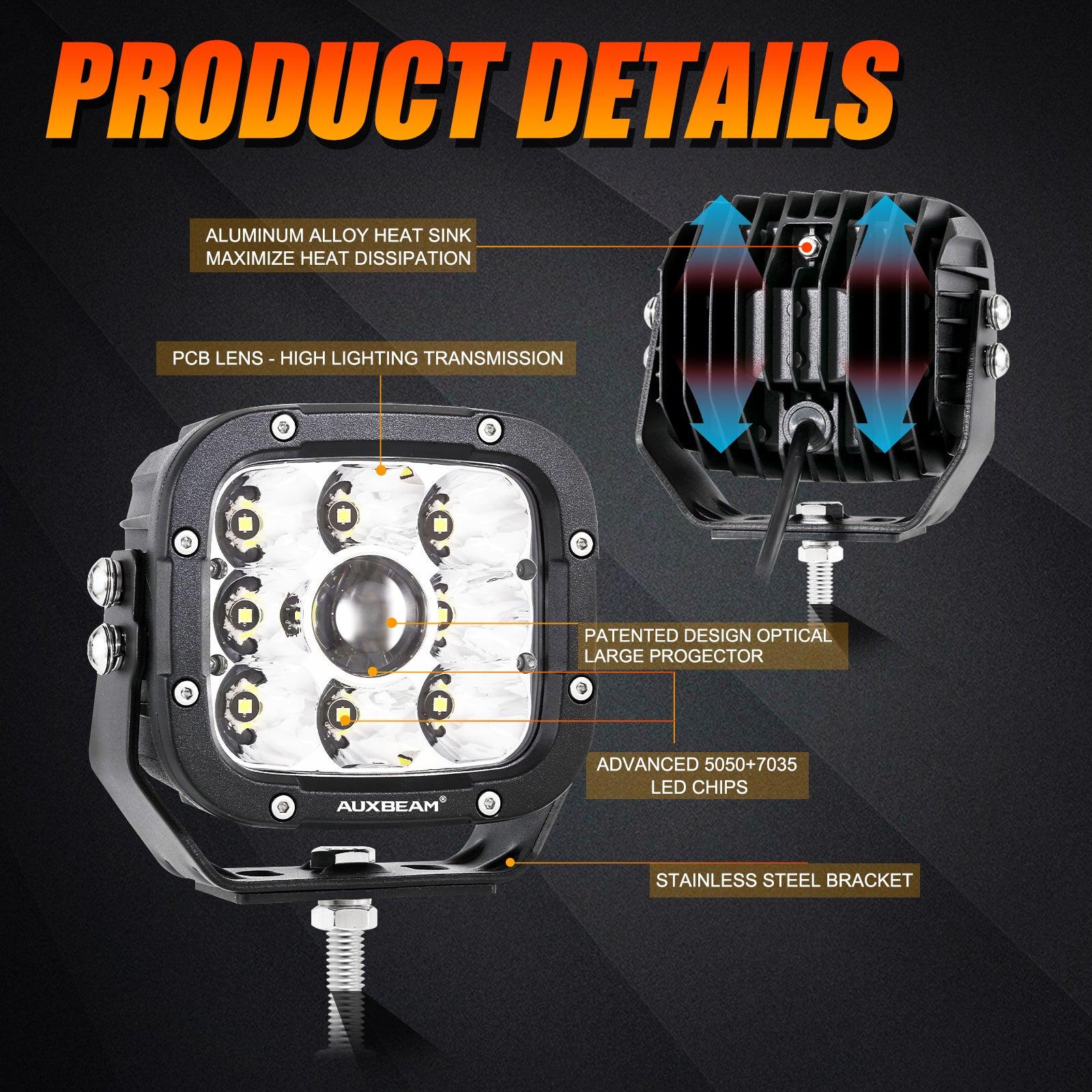 Auxbeam XP-ULTRA Series 5" LED Light Pods – 110W, 11,000LM, White/Amber