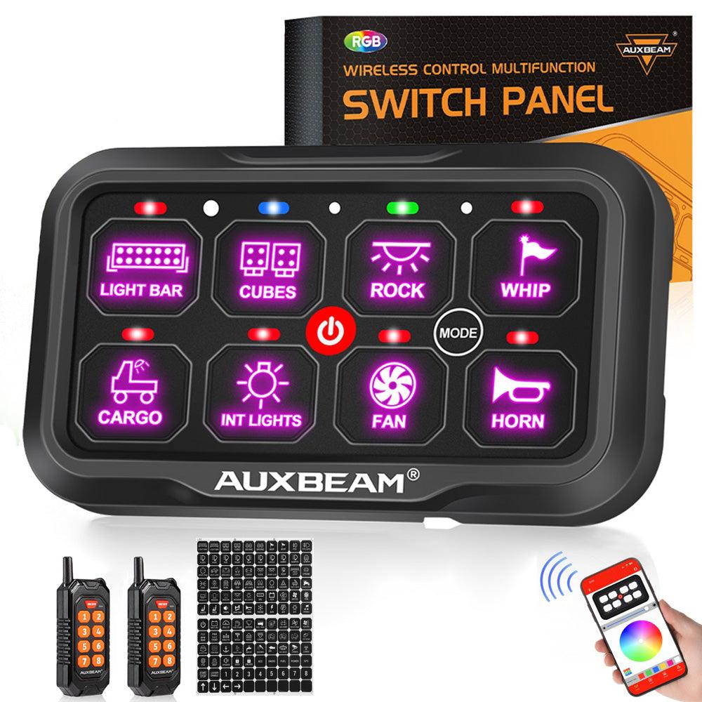 Auxbeam AC Series 8 Gang (AC-800) RGB Switch Panel with APP & Remote Control, Toggle/ Momentary/ Pulsed Mode Supported(One-Side Output)