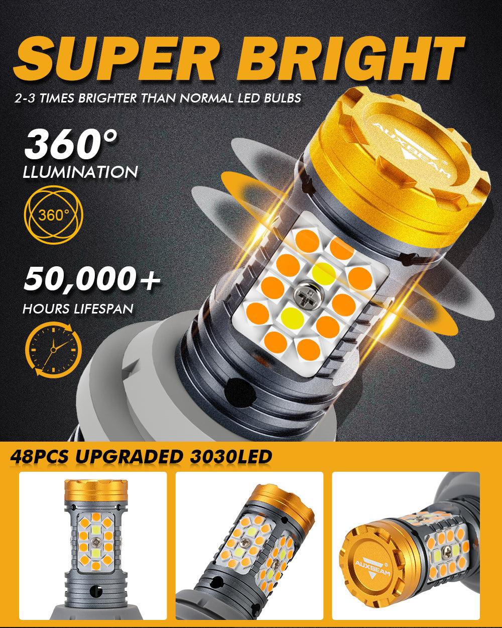 Auxbeam T25 / 3157 / 3156 LED Turn Signal & DRL Bulbs – B31 Series, 800% Brighter, Switchback White & Amber, CAN-Bus Error-Free (2 Pack)