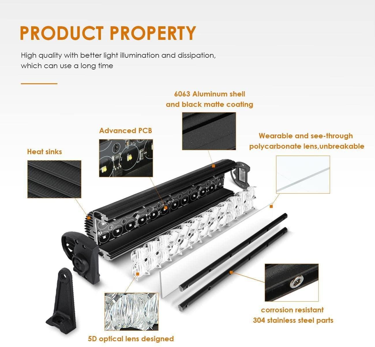 Auxbeam 5D Series LED Light Bar – 22", Straight or Curved, Double Row, Combo Beam